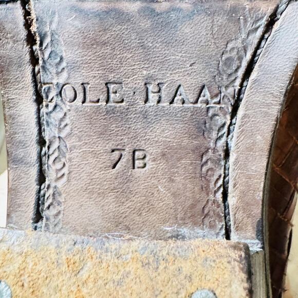 Cole Haan Shoes Womens 7 Brown Leather Western Woven Slip On Vintage Heels - Picture 10 of 11